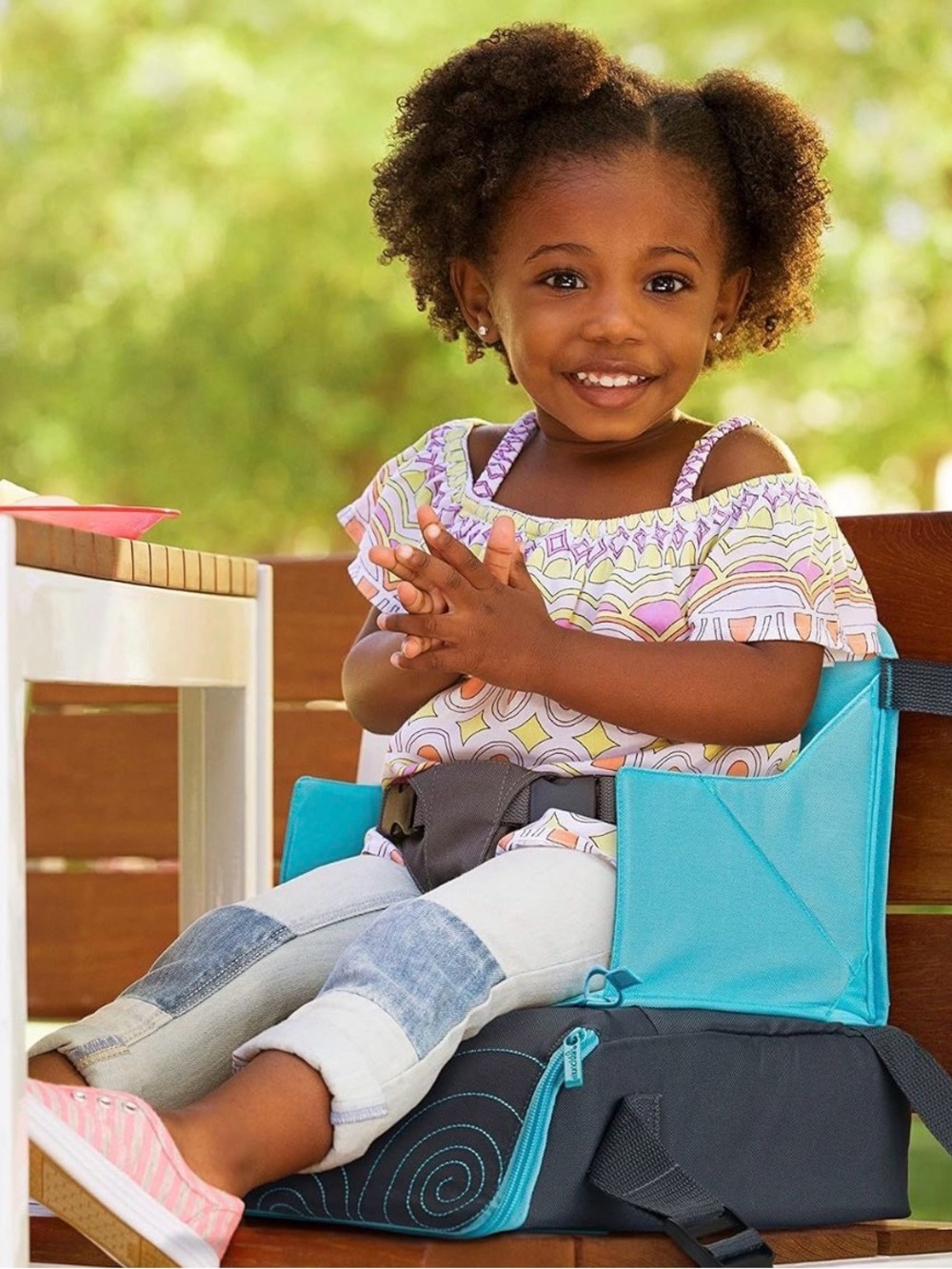 Munchkin Brica Travel Booster Seat in Aqua and Charcoal